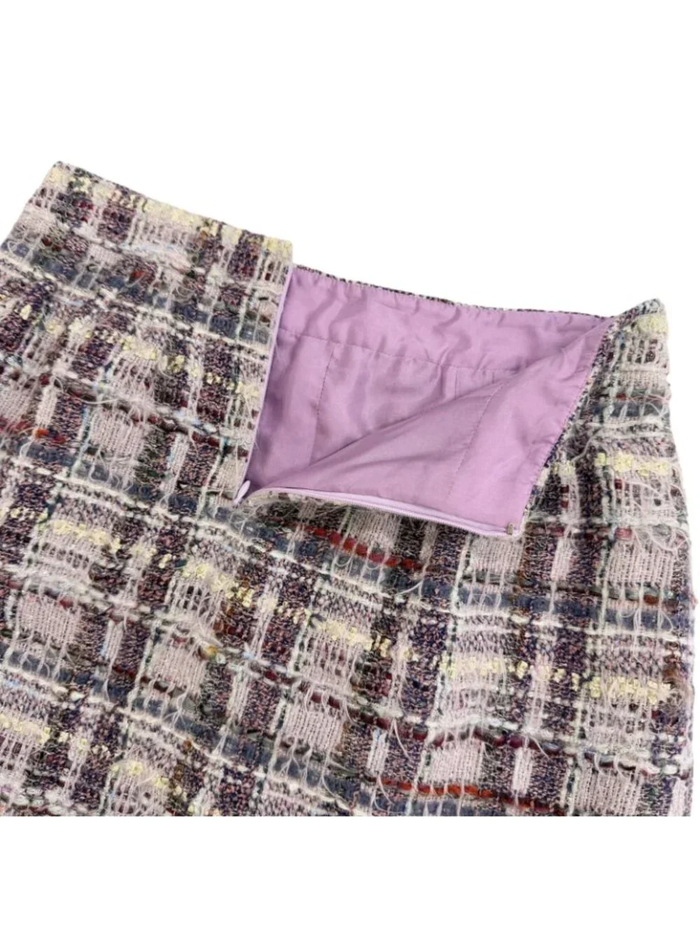 Chanel Coco Button Lame Thread Sequins Mohair Blend Tweed Skirt Purple 36